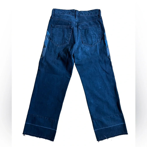 Sandrine Rose Los Angeles black wide leg embroidered jeans size 24 Fray Hem - Picture 3 of 16